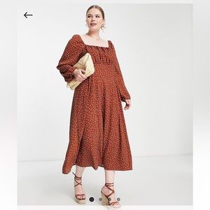 Asos Curve Square Ruched Neck Midi Dress